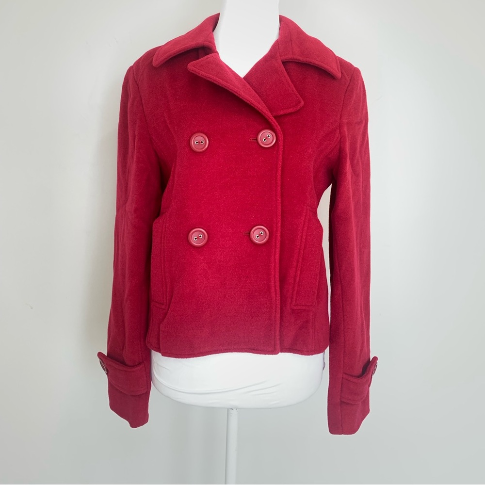 BN9 Express Design Studio Pea Coat Cashmere Blend Red Double Breasted Size S